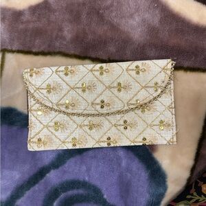 Elegant Gold Embroidered Clutch